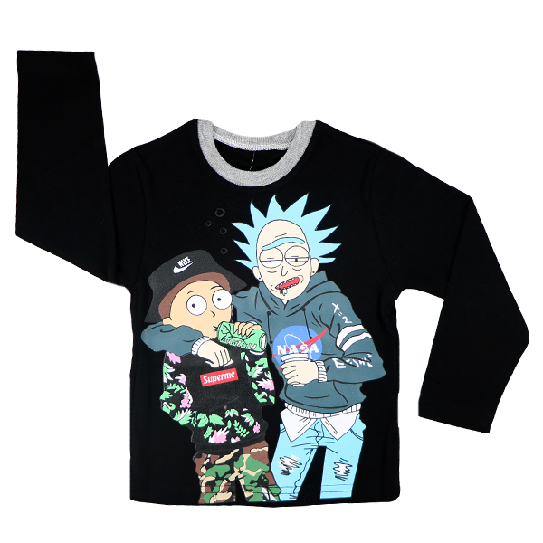 topkids rik&morty black 1 تیشرت پسرانه آستین بلند تاپ کیدز
