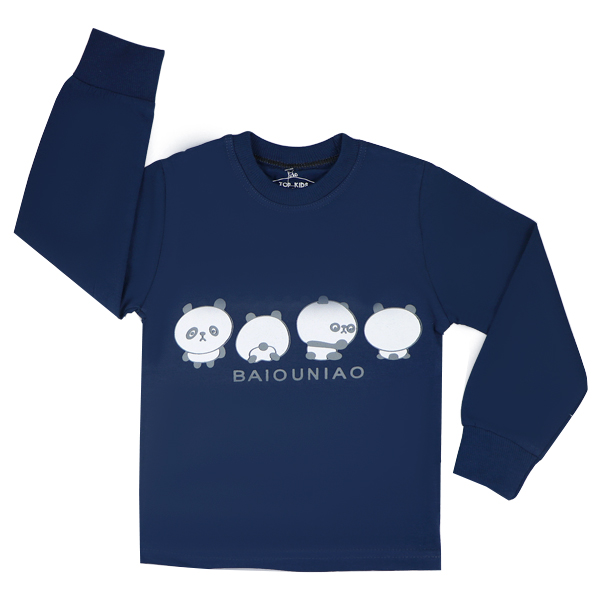 topkids panda navyblue 1 تیشرت اسپرت آستین بلند تاپ کیدز طرح پاندا سرمه ای
