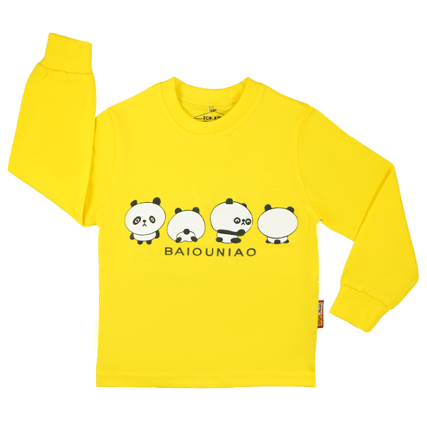 topkids panda yellow 1 تیشرت اسپرت آستین بلند تاپ کیدز طرح پاندا زرد