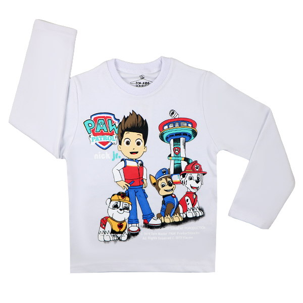 topkids white 1 تیشرت پسرانه آستین بلند تاپ کیدز طرح سگ نگهبان سفید