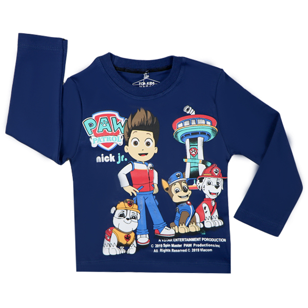 topkids navyblue 1 تیشرت پسرانه آستین بلند تاپ کیدز طرح سگ نگهبان سرمه ای