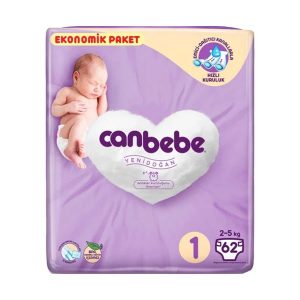 پوشک جان به به (Canbebe) سایز ۱ بسته ۶۲ عددی یاسی