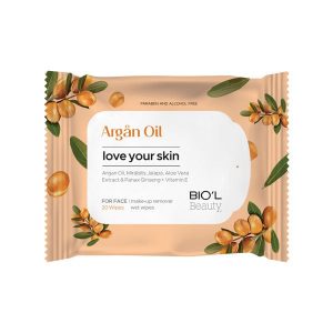 دستمال مرطوب پاک کننده آرایش بیول BIOL حاوی روغن آرگان 20عددی