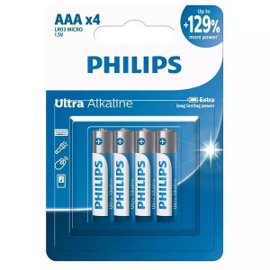 باتری نیم قلمی philips مدل Ultra alkaline بسته 4 عددی