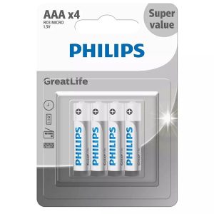 باتری نیم قلمی philips مدل Greatlife بسته 4 عددی