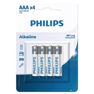 باتری نیم قلمی philips مدل alkaline بسته 4 عددی