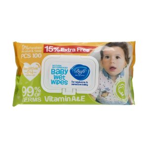 دستمال مرطوب درب دار نوزاد و کودک دافی ( Dafi ) بسته 100 عددی مناسب پوست های حساس