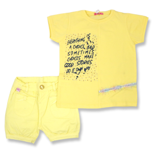 ست تی شرت و شلوارک دخترانه HOBON کد 250 رنگ زرد